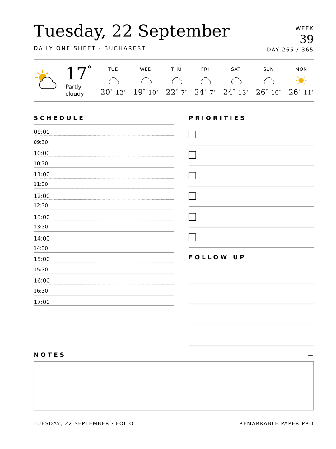 Blank daily planner