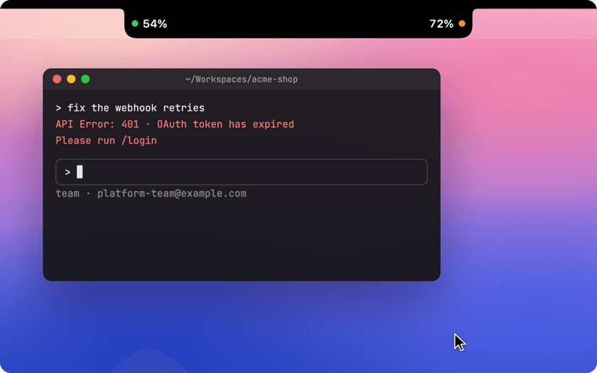 An expired sign-in: one click on the key opens that account's own browser profile, already signed in, and Claude Code logs in again
