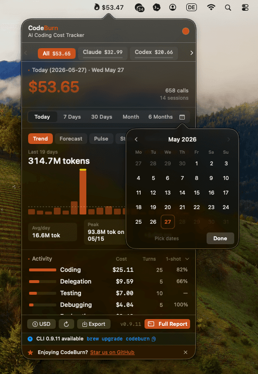 CodeBurn macOS menubar