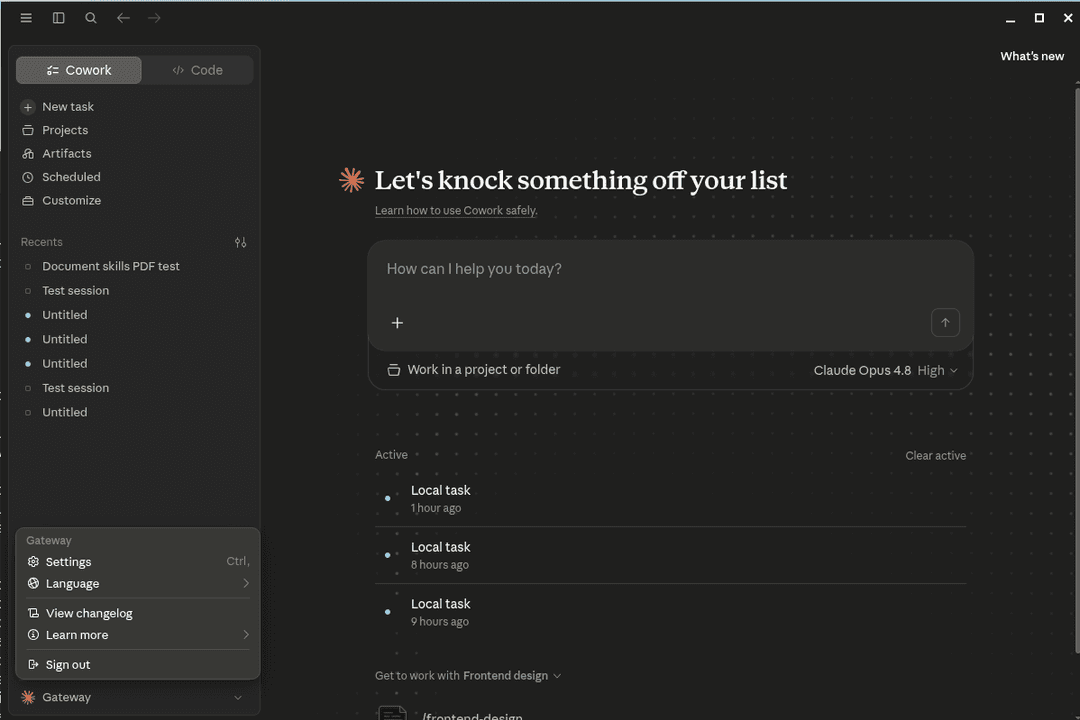 Cowork running in Gateway (3P) mode on Linux