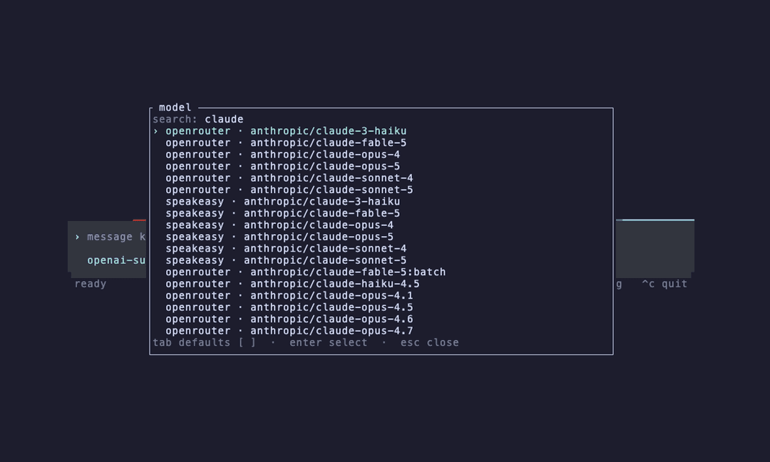 The /model picker grouped by provider