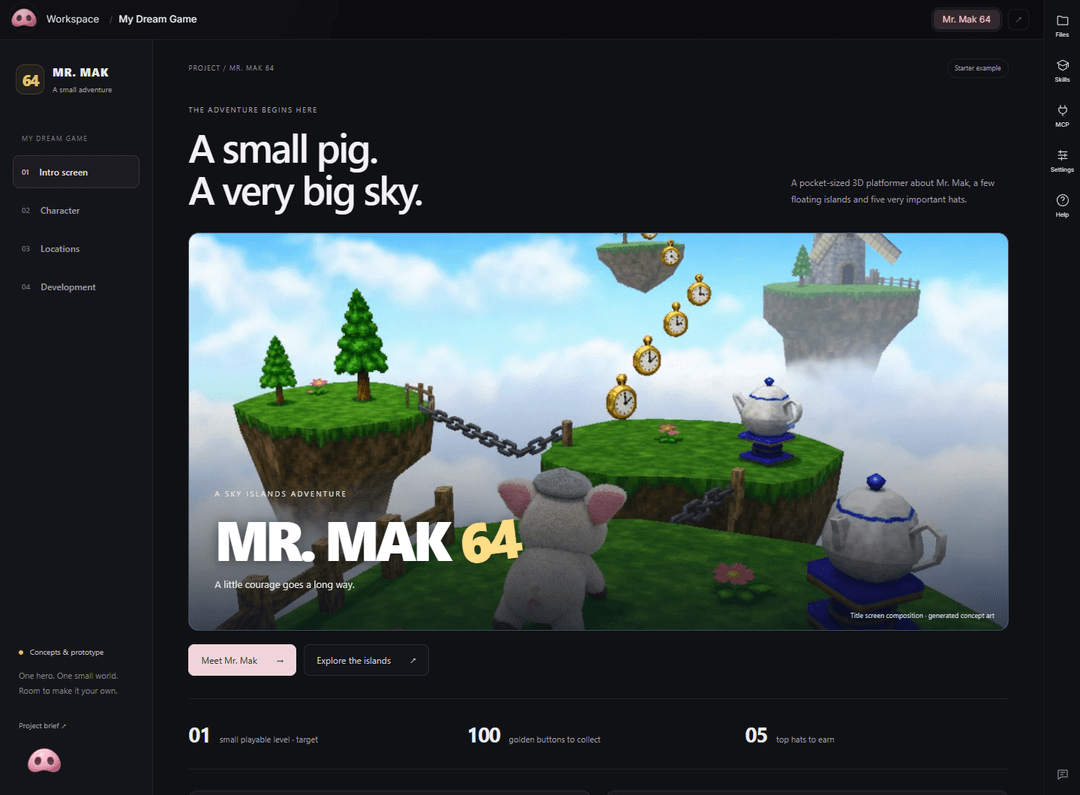 Inside My Dream Game: the included Mr. Mak 64 project