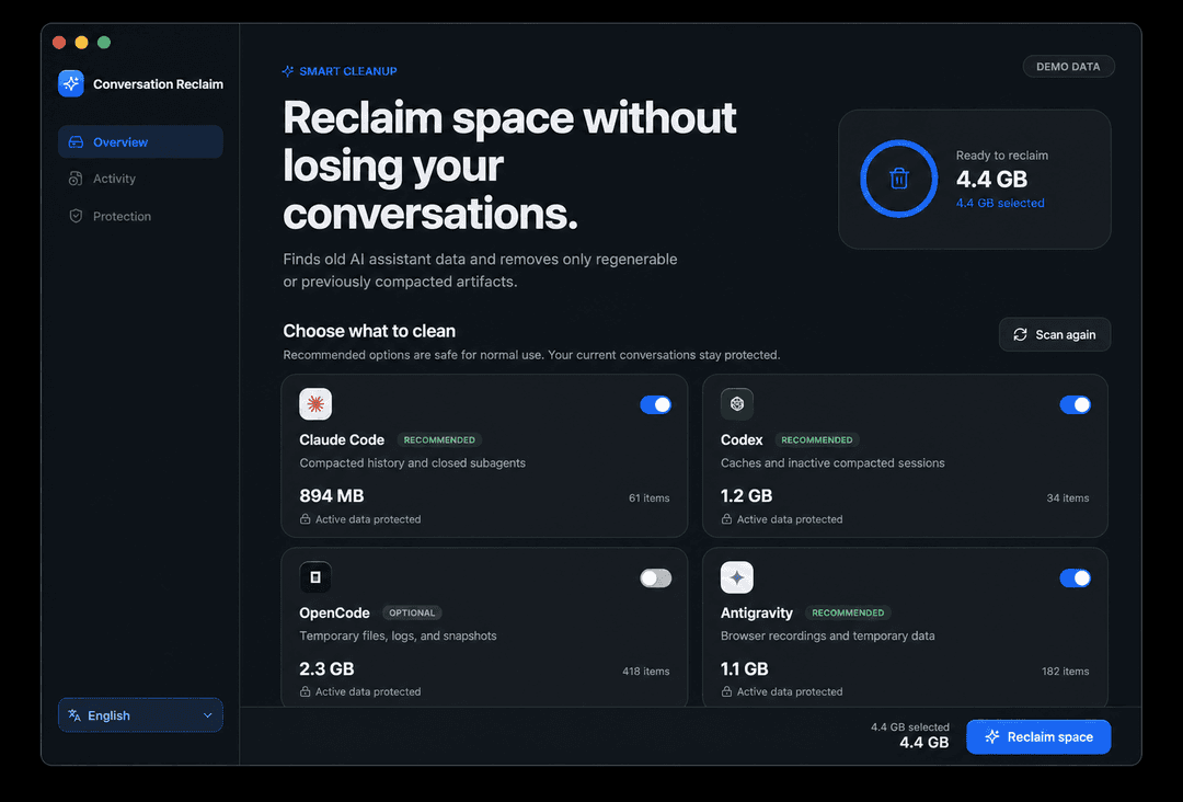 Conversation Reclaim demo on macOS