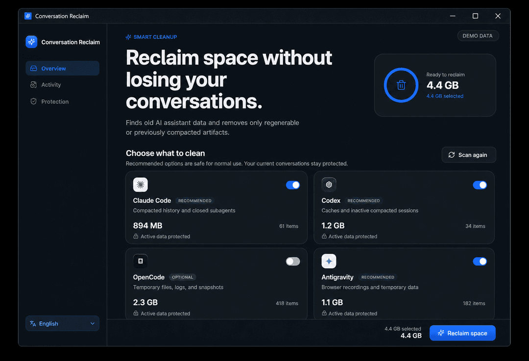 Conversation Reclaim preview on Windows