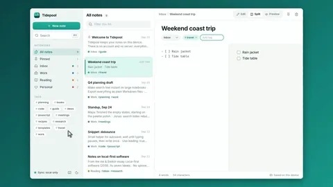 A notes app with a search palette open and a step card: Find it with search.