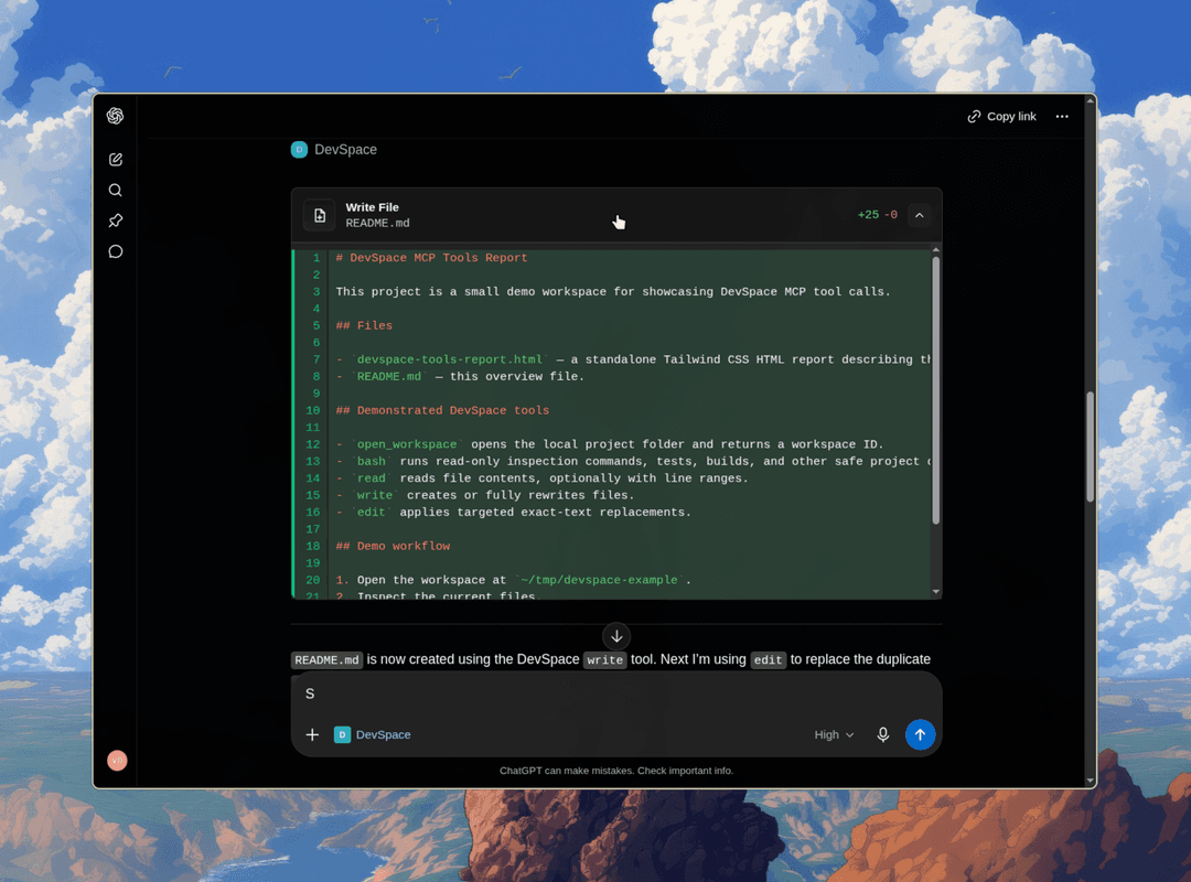 DevSpace connected to ChatGPT
