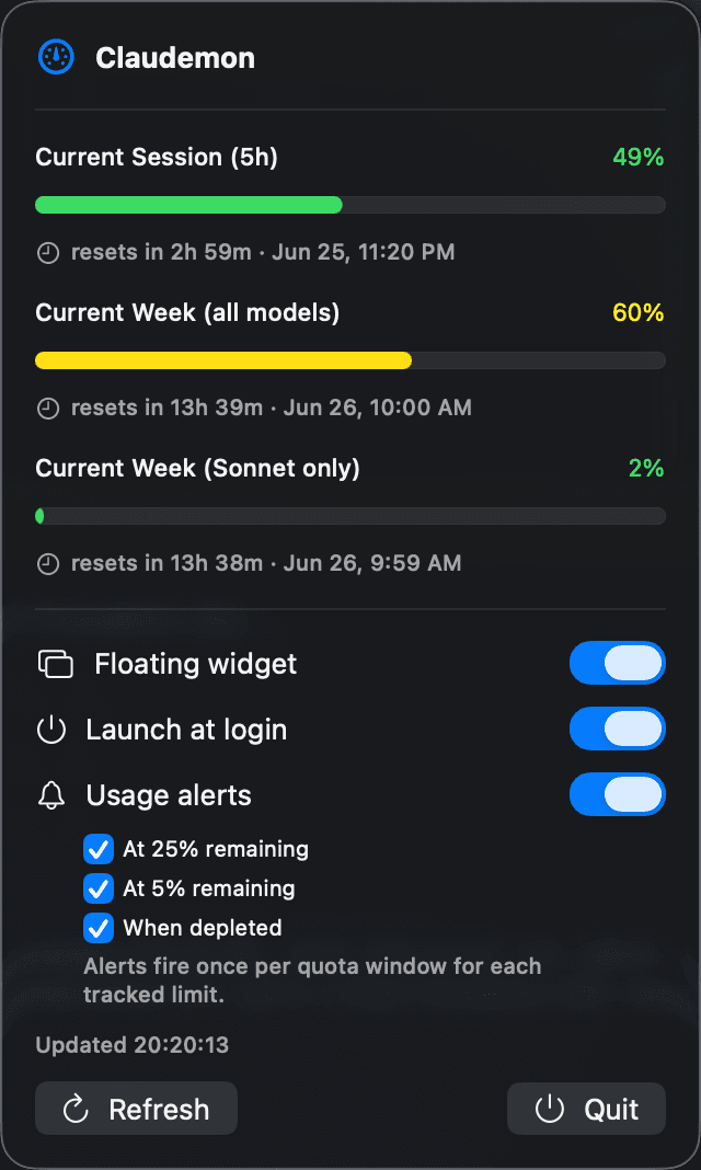 Menu bar panel