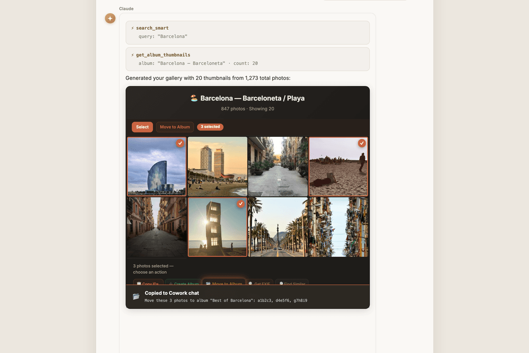 Interactive gallery with Cowork Actions