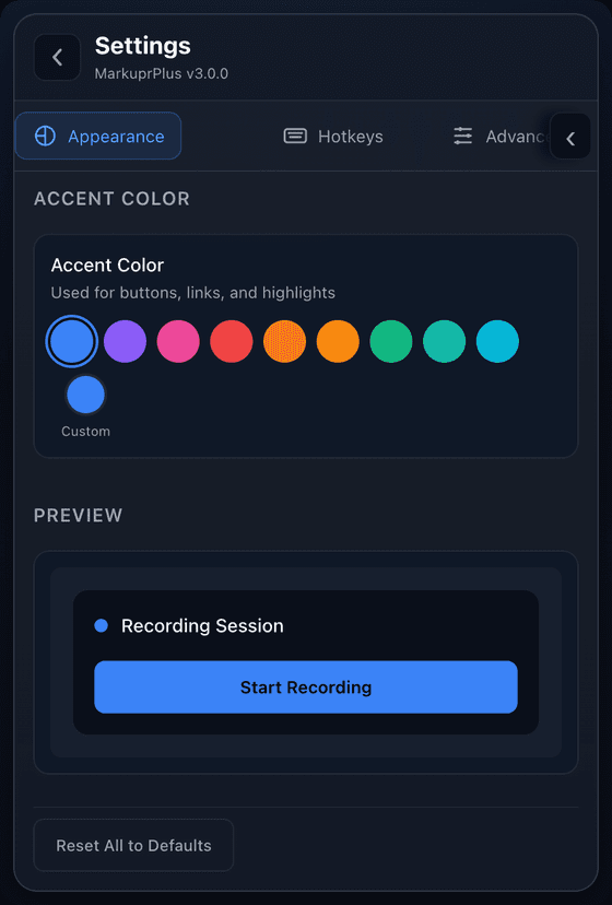Accent colour picker with live preview