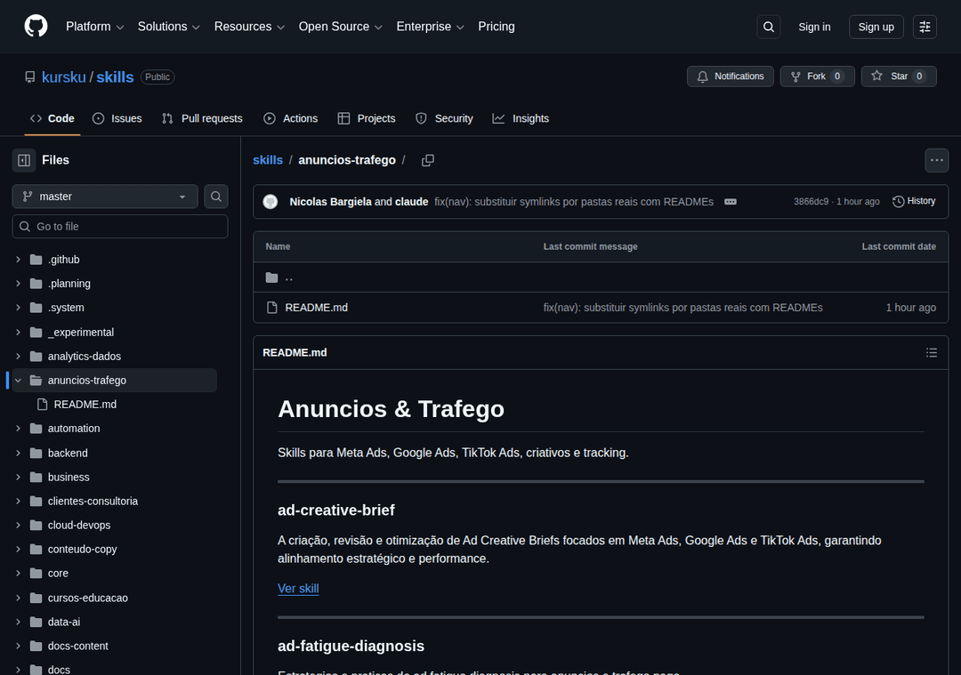 Navegando pelas categorias no GitHub