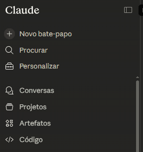 Menu Personalizar no Claude