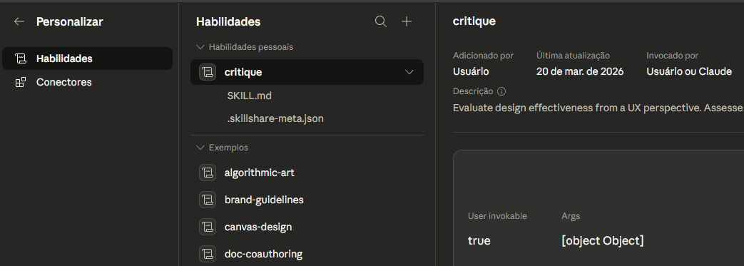 Tela de Habilidades