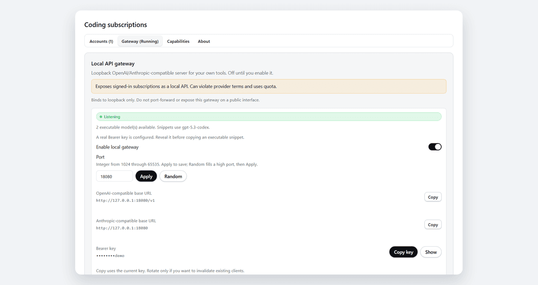 Coding OAuth Gateway tab