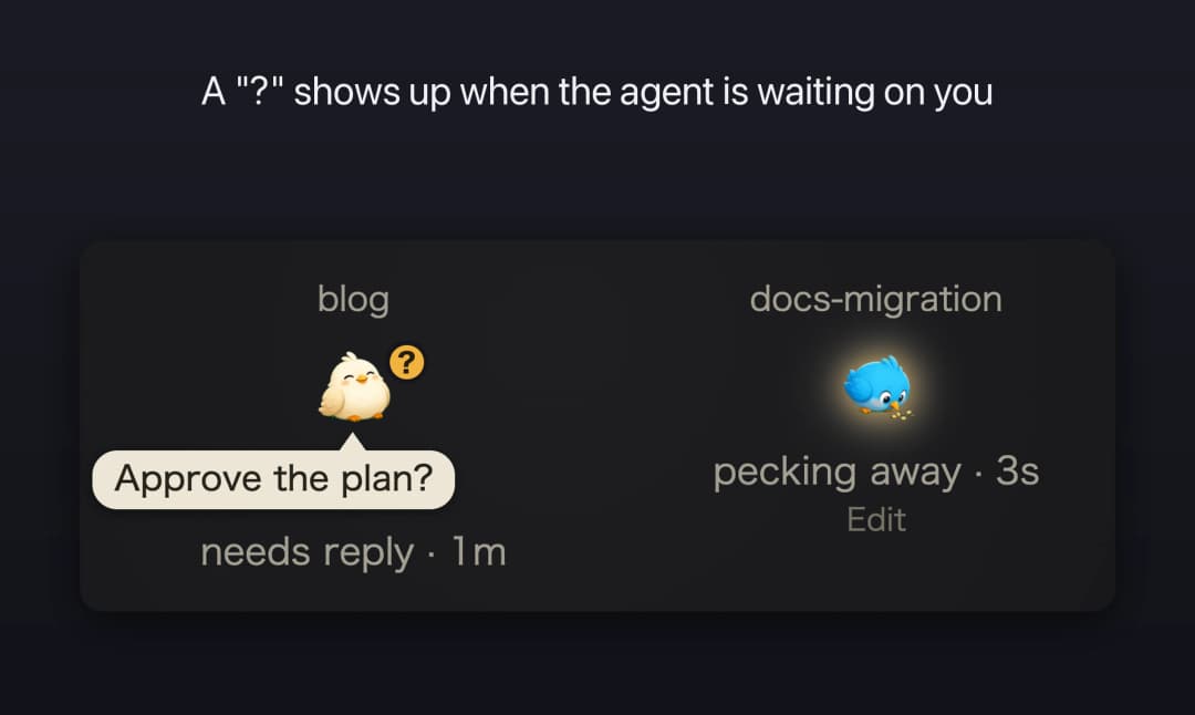 A question mark shows up when the agent is waiting on you