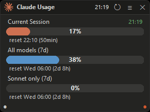Standard mode with the usage bars stacked