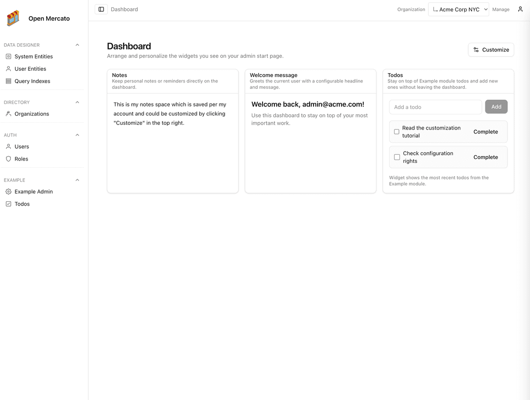 Open Mercato dashboard