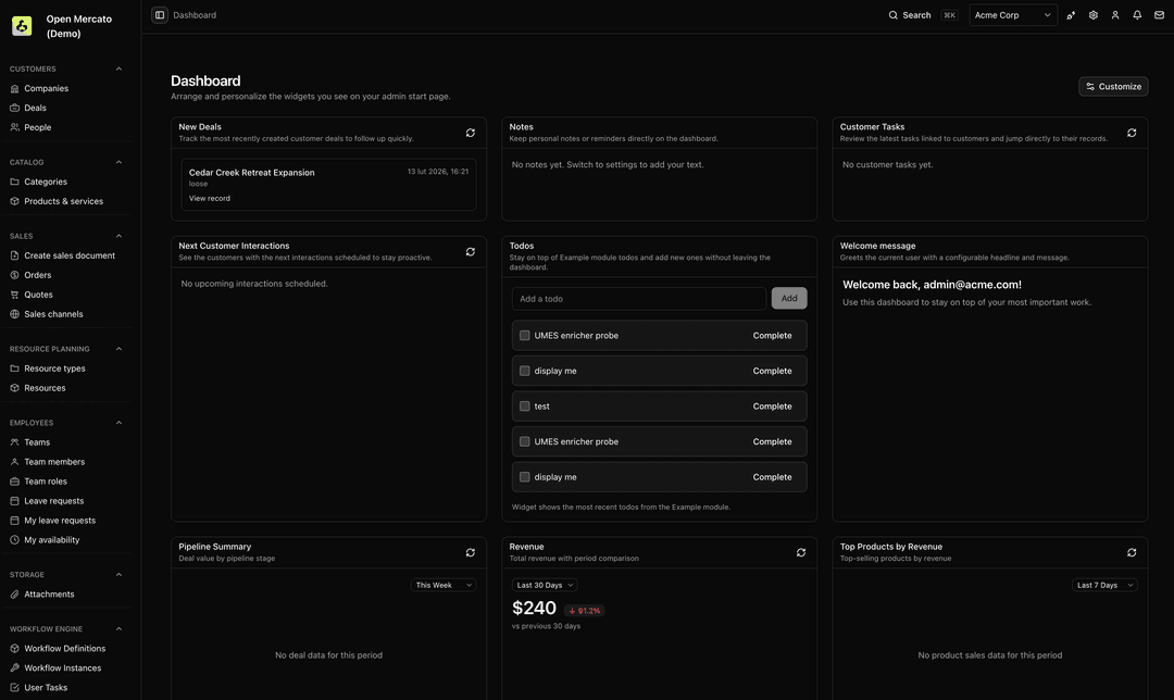 Explore the Open Mercato live demo