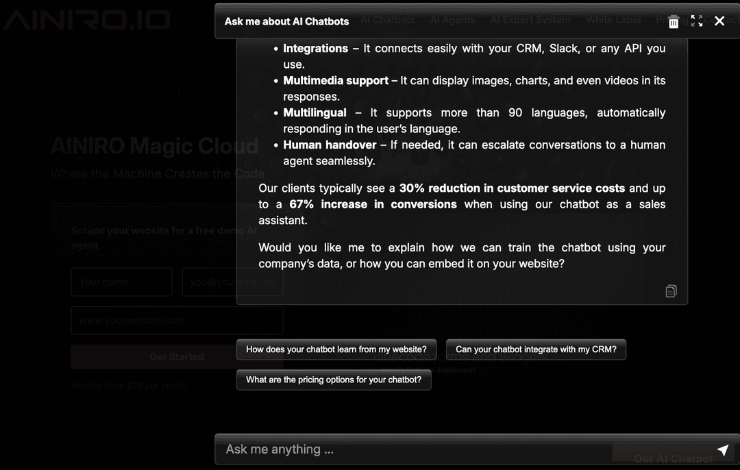 Embeddable AI chatbot