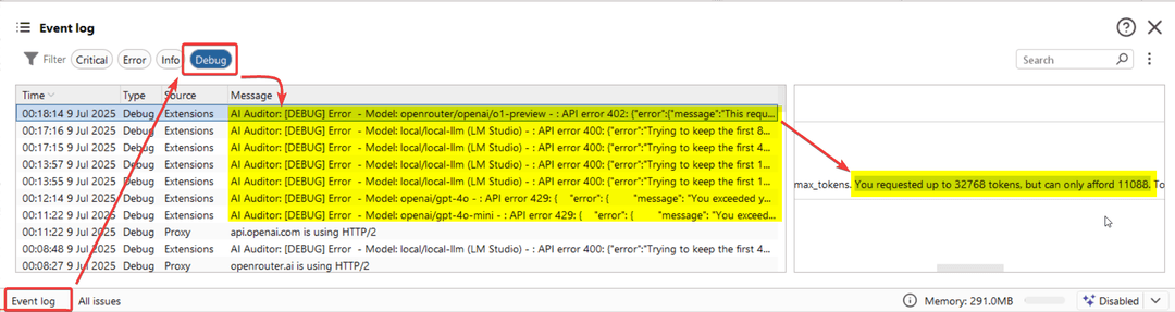 Debug logs in Event Log