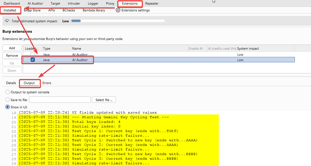 Key-rotation output log