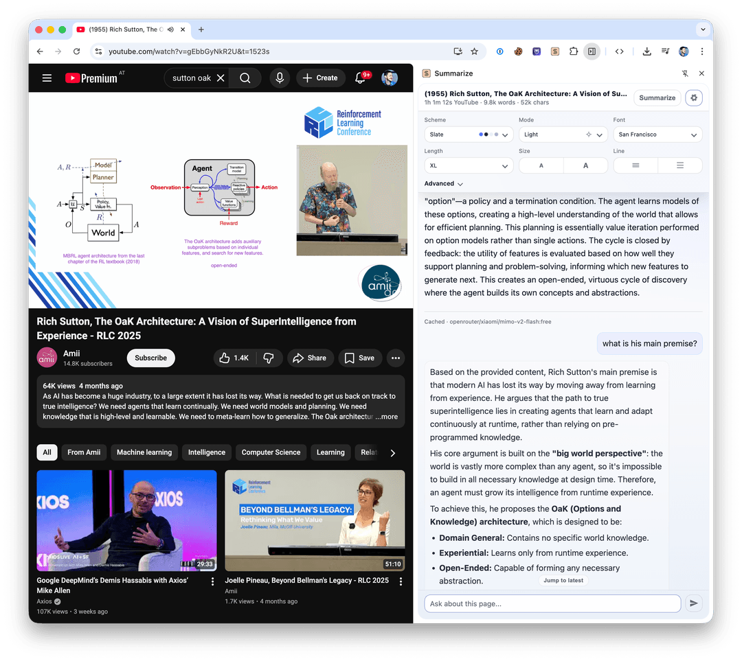 Summarize extension screenshot