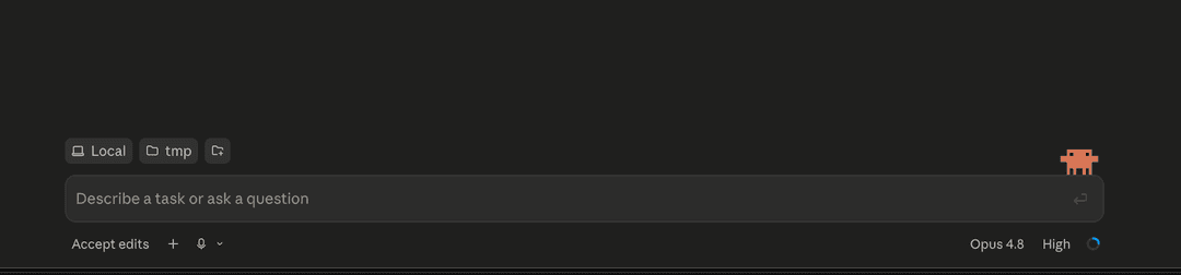 The row of chips Local · folder · ➕ at the bottom of the new session