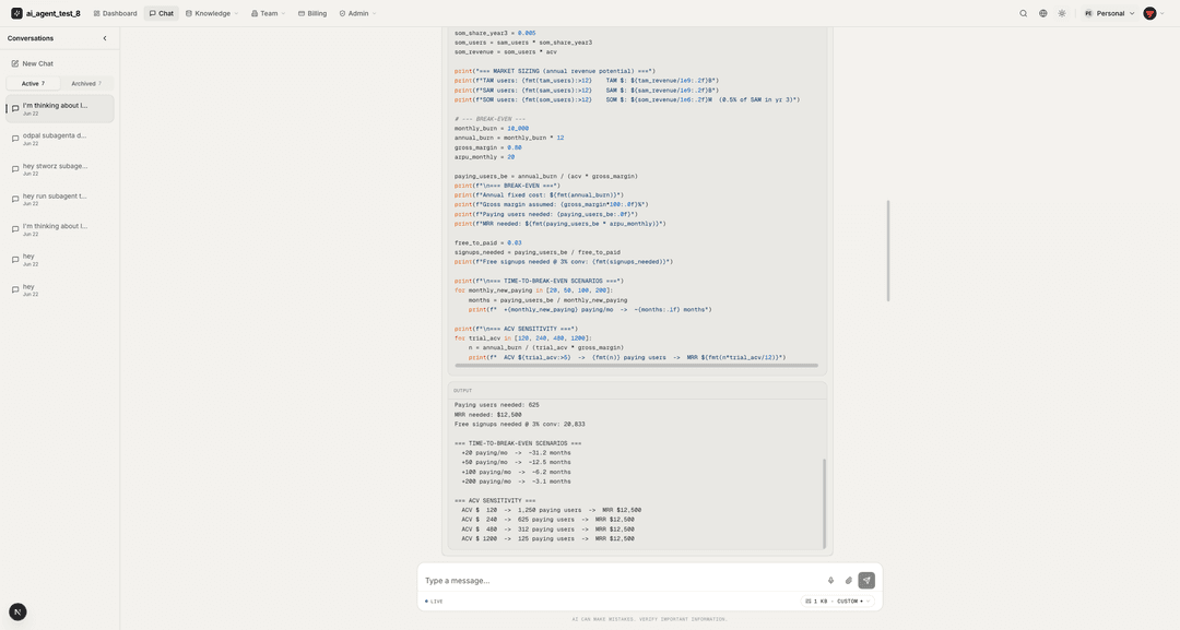 Chat Python code execution