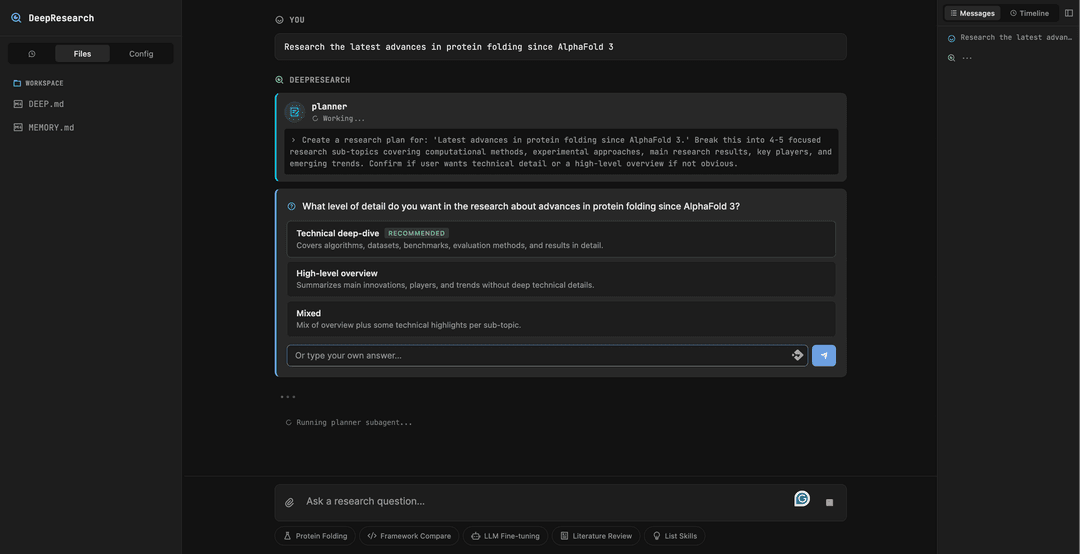 Planner subagent asks clarifying questions