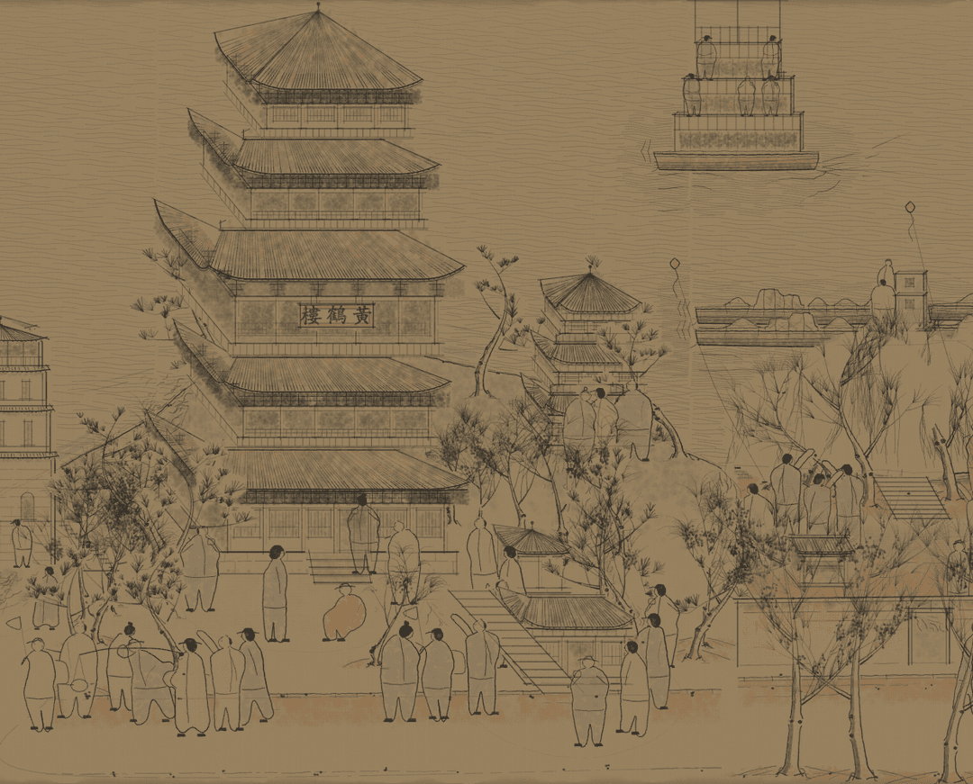 Yellow Crane Tower: layered eaves, galleries and visitors on the steps
