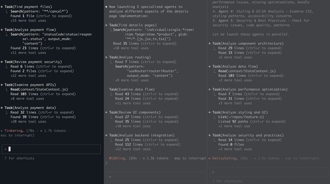 Subagents executing tasks in parallel via a shared task list