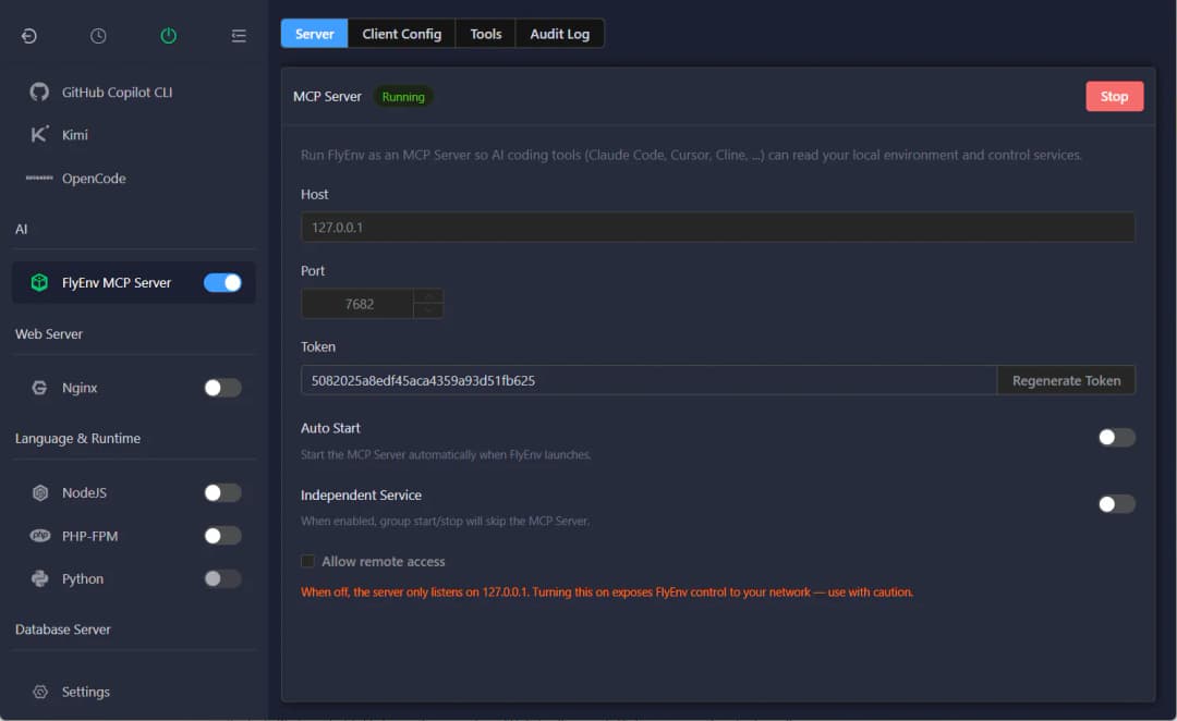 FlyEnv MCP Server screen