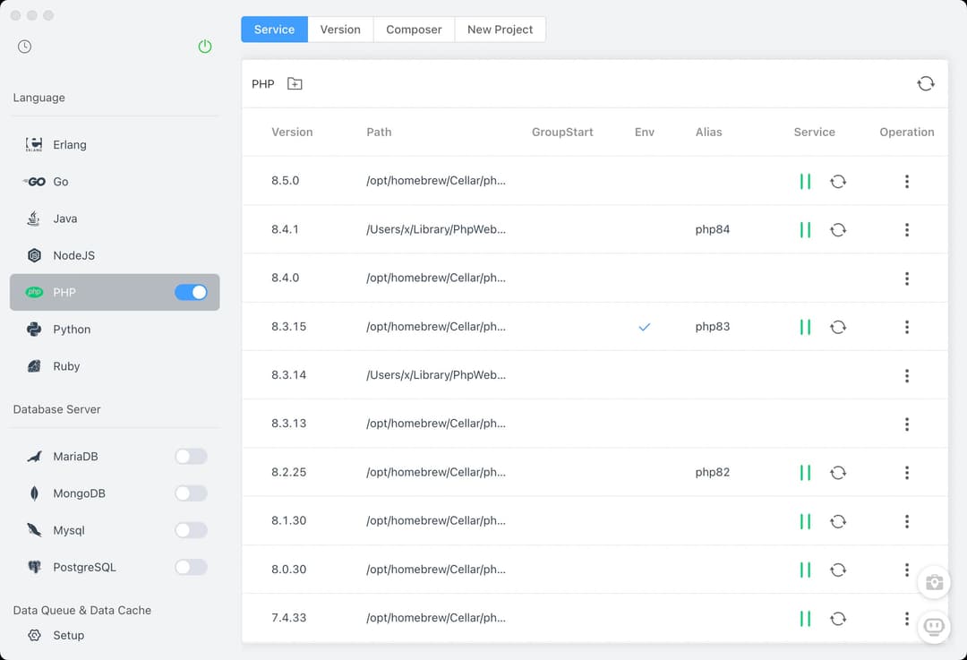 FlyEnv service management interface