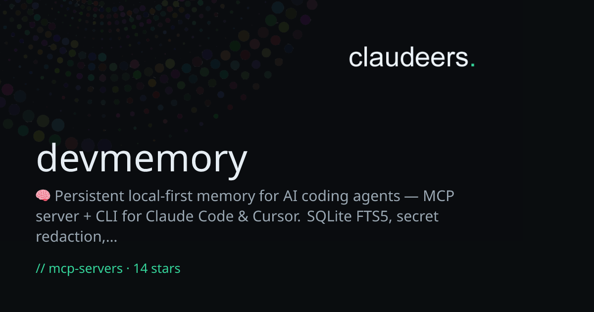 devmemory — MCP Servers for Claude | Claudeers